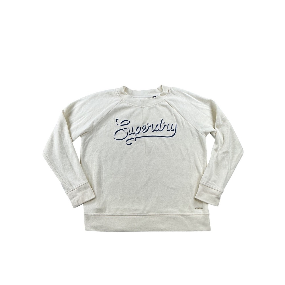 Superdry Womens Script Logo Raglan Crewneck Sweatshirt Cream Off-White US 8